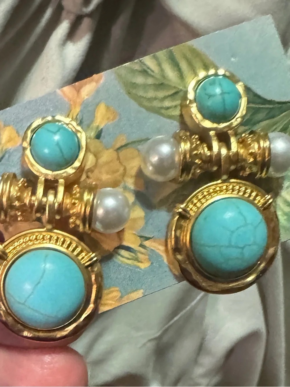 Gold-Tone Turquoise & Pearl Drop Earrings - Women Jewelry